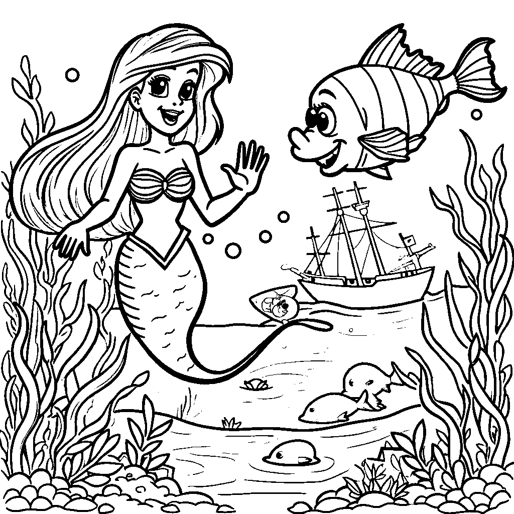 Ariel and Flounder playing a game of underwater tag