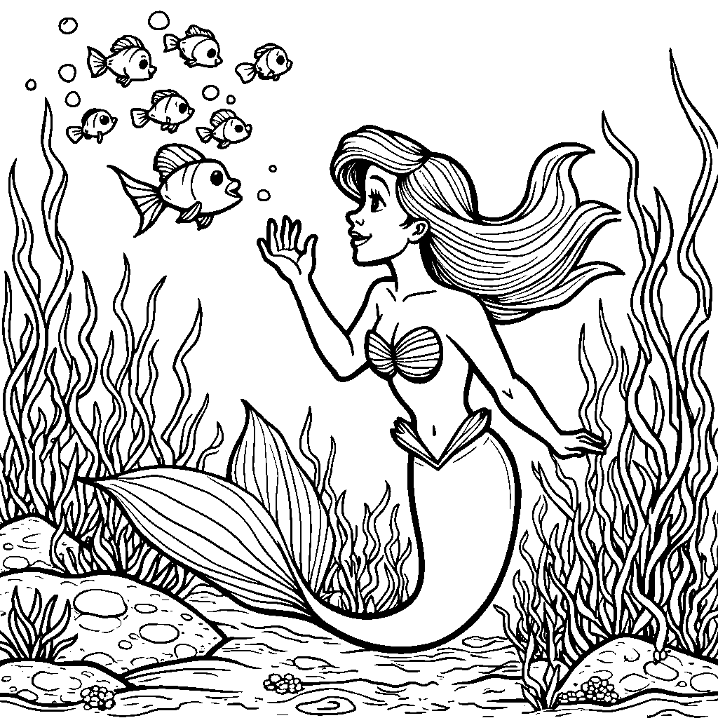 Ariel blowing bubbles that turn into fish