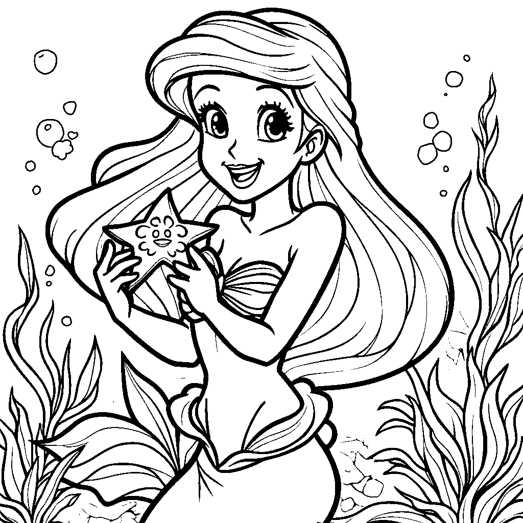 Ariel holding a starfish, smiling at the camera