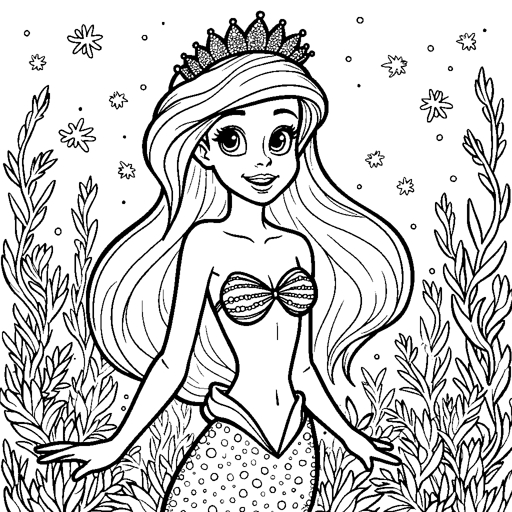 Ariel wearing a crown made of glittering pearls