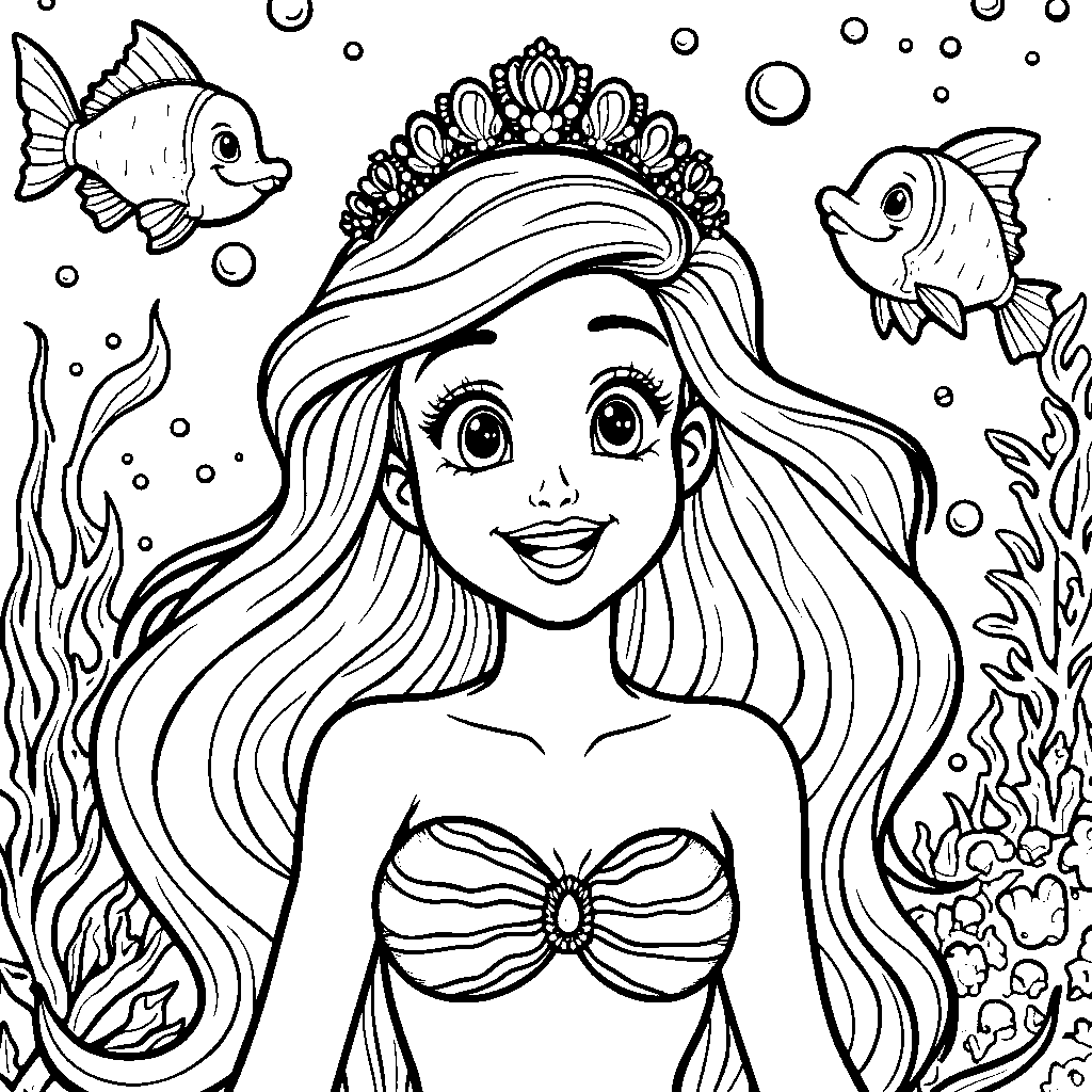 Ariel wearing a crown made of seashells and pearls