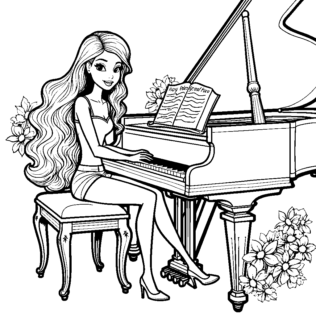 Barbie as a musician playing the piano