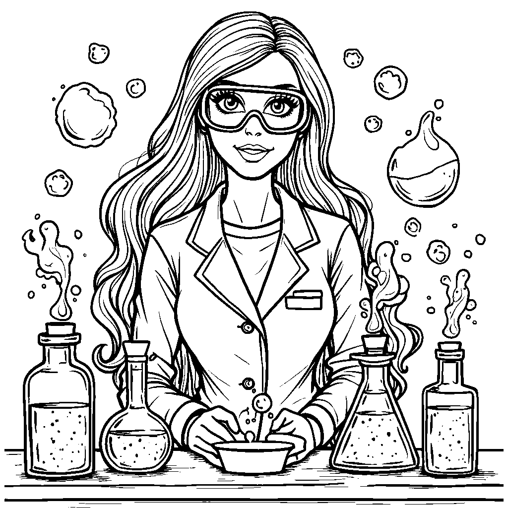 Barbie as a scientist mixing colorful potions