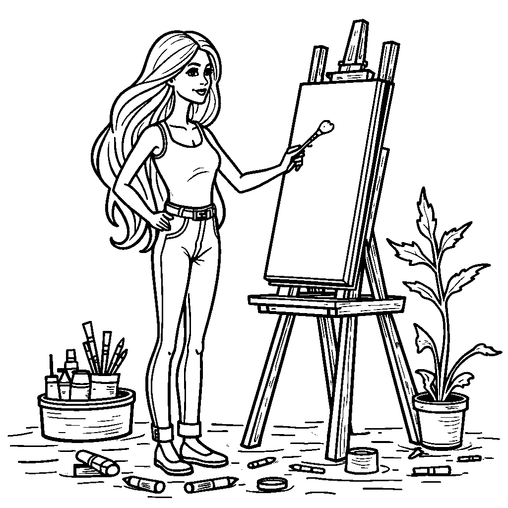 Barbie as an artist painting a masterpiece