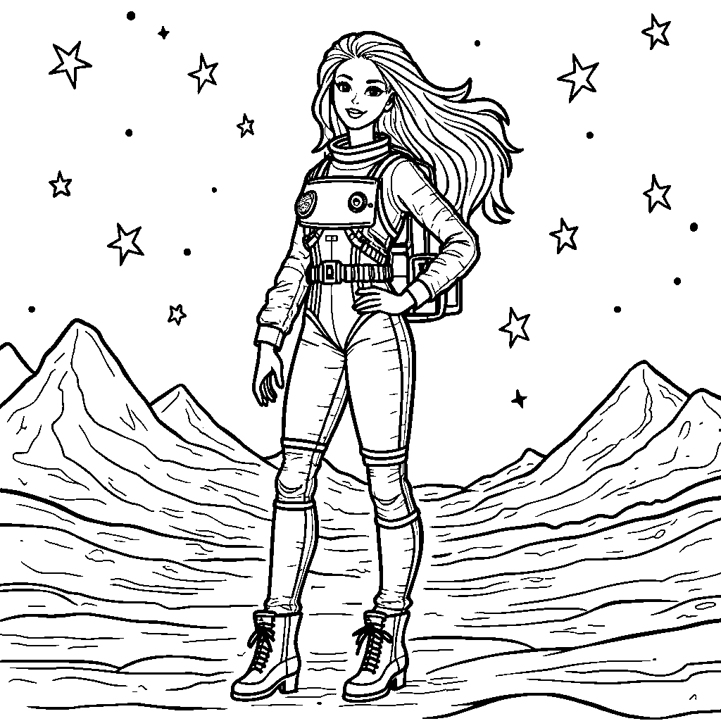 Barbie as an astronaut exploring the moon