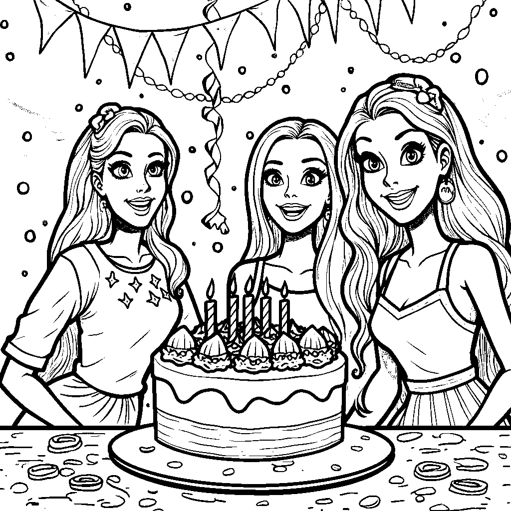 Barbie having a birthday party with cake and candles