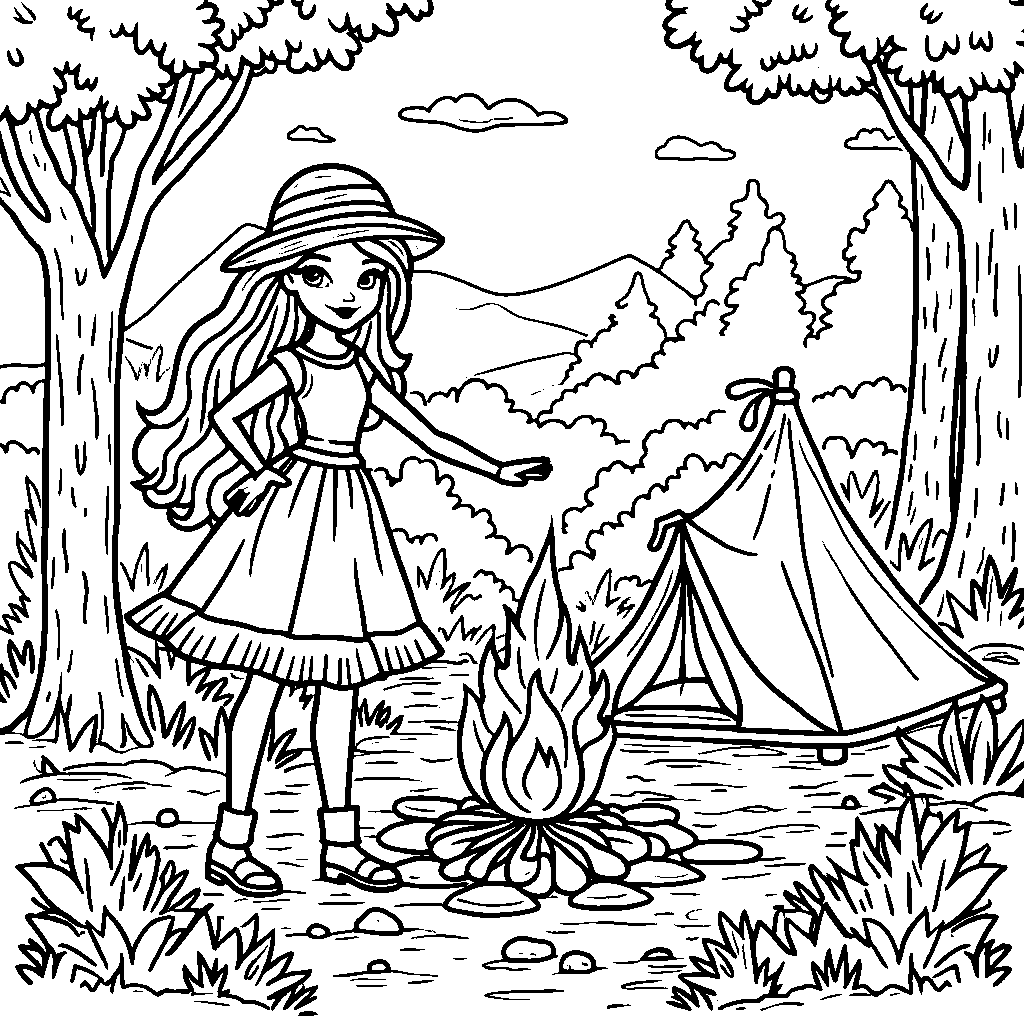 Barbie having a camping adventure in the woods