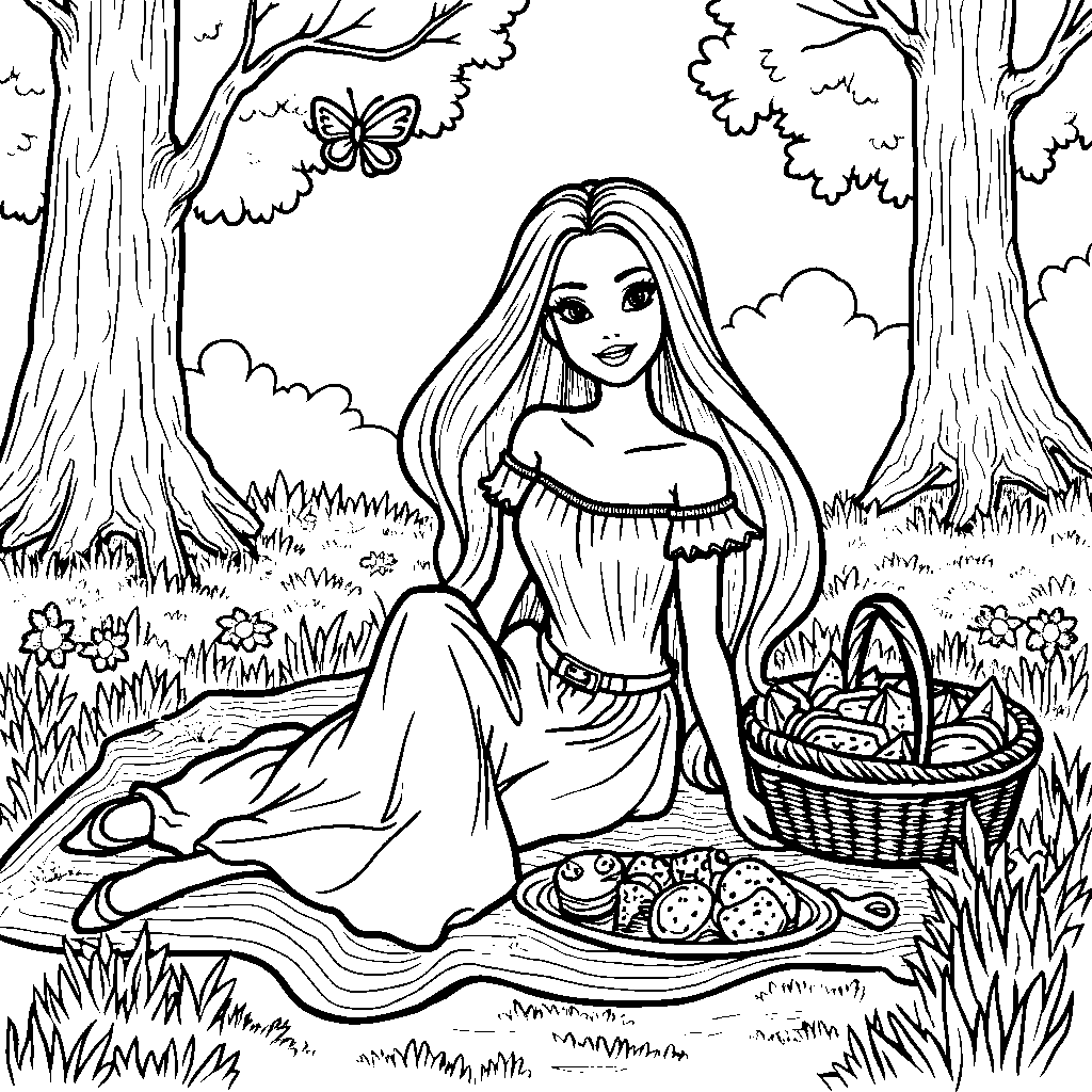 Barbie having a picnic in the woods