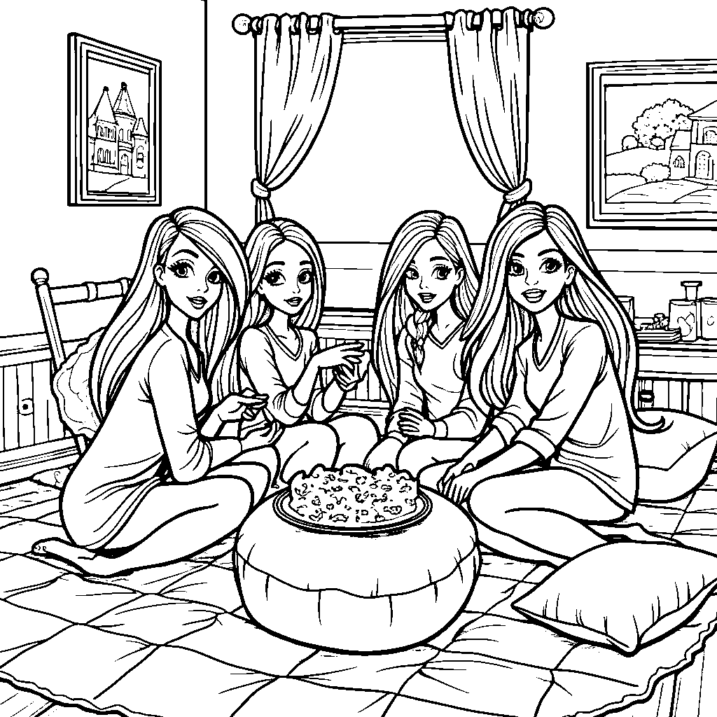 Barbie having a sleepover with her friends