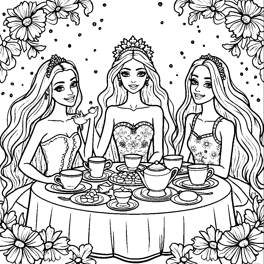 Barbie having a tea party with her friends