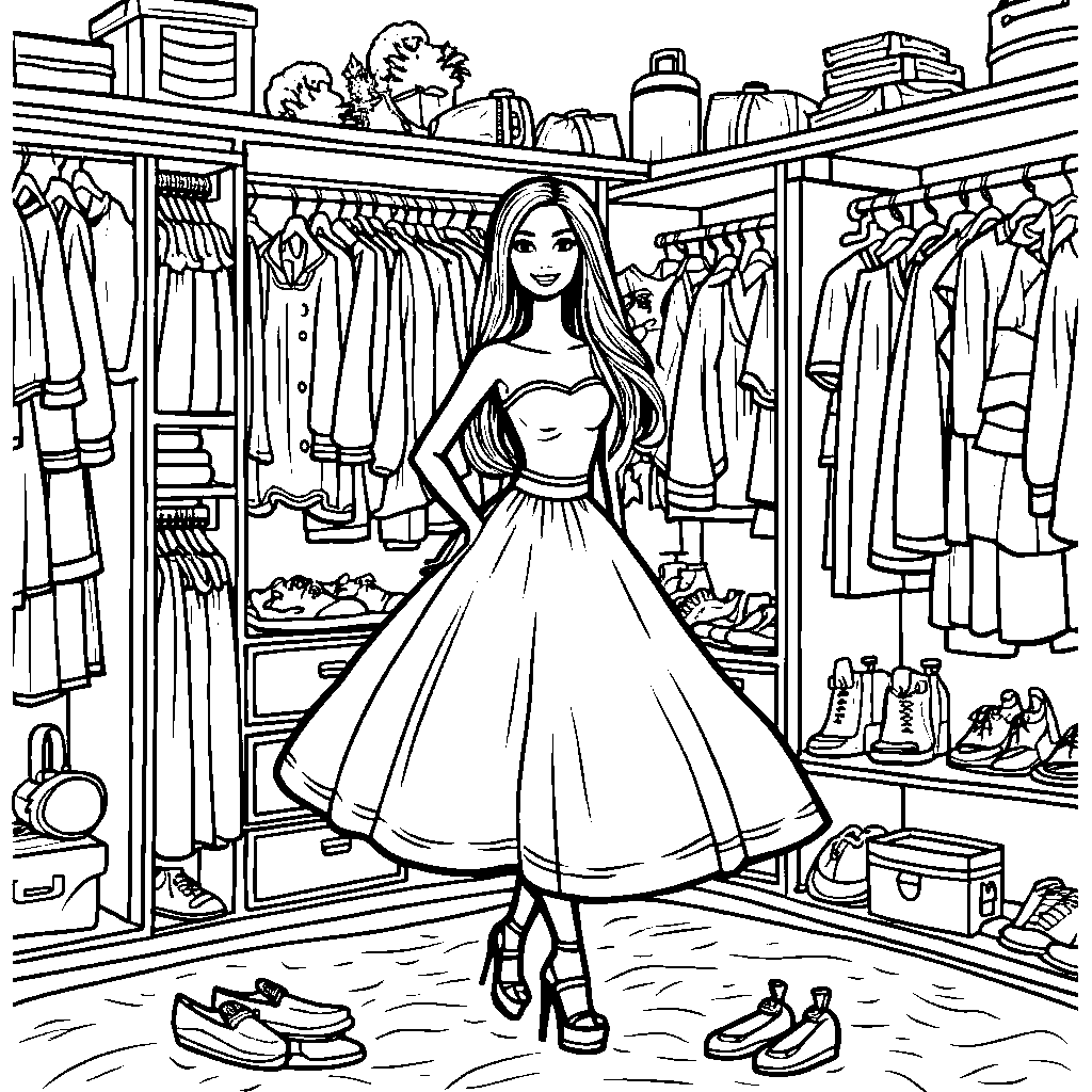 Barbie playing dress-up in her closet