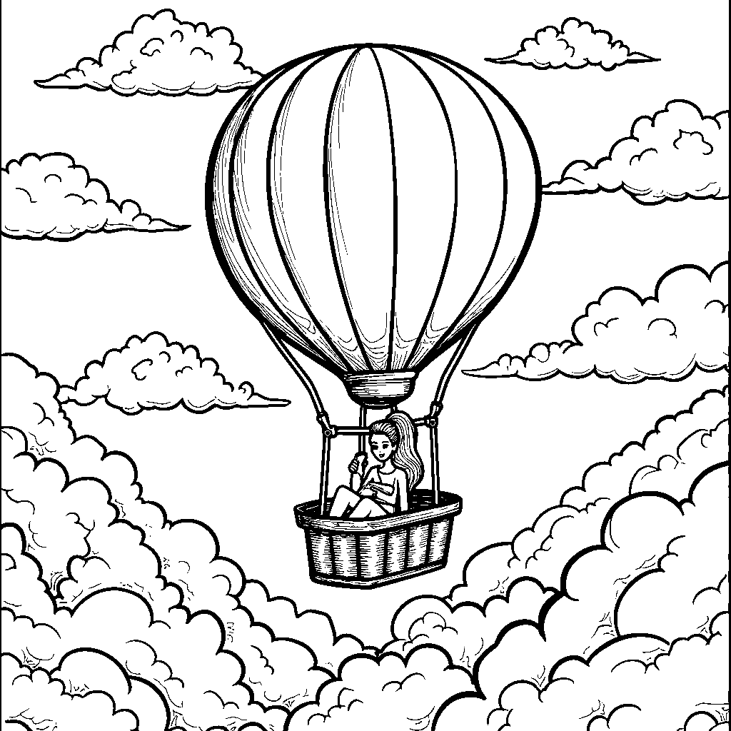 Barbie riding a hot air balloon above the clouds