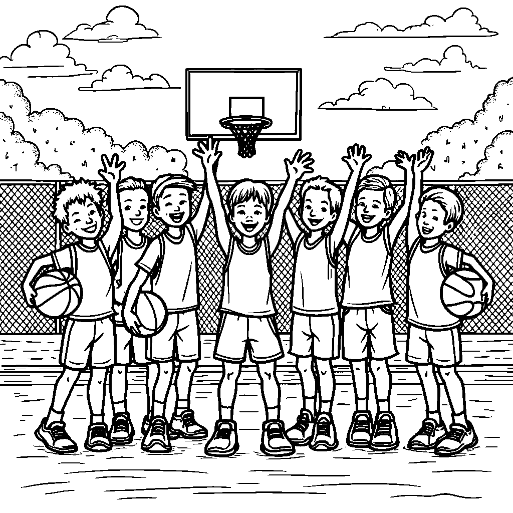 A group of kids playing basketball together