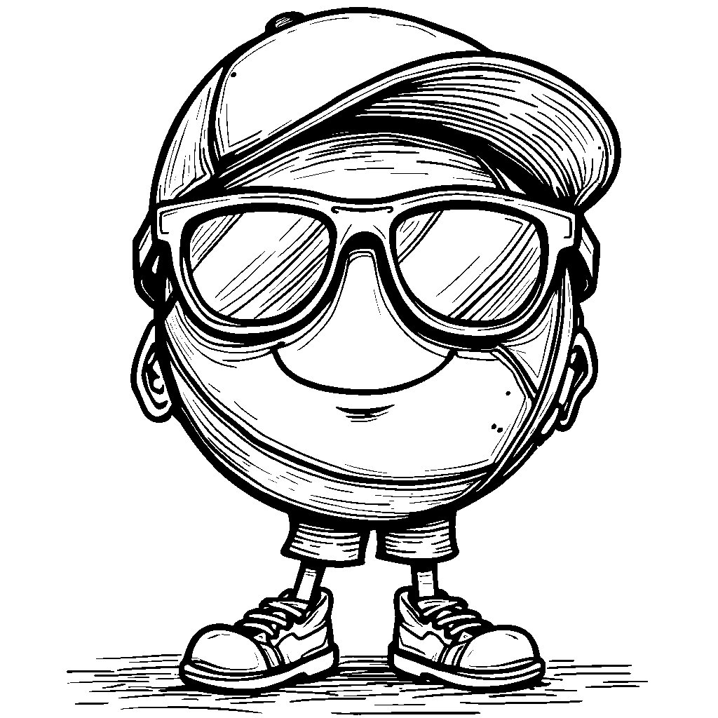 A smiling basketball with sunglasses and a basketball hoop hat