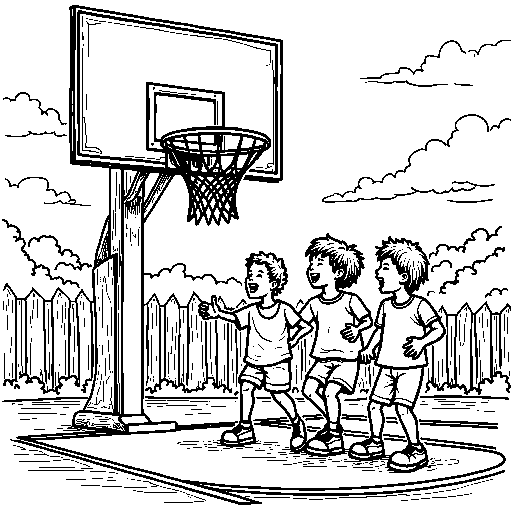 Basketball hoop with a rainbow-colored net