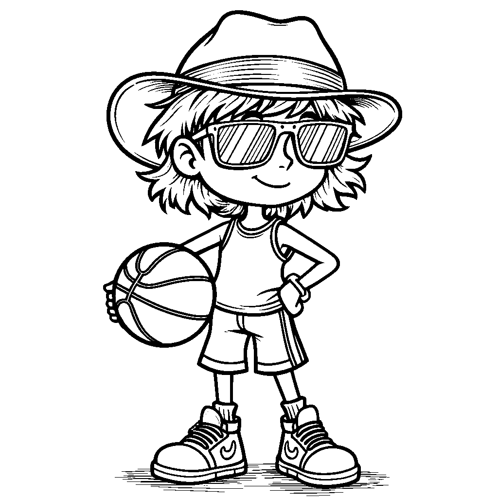 A basketball player wearing a funny hat and sunglasses