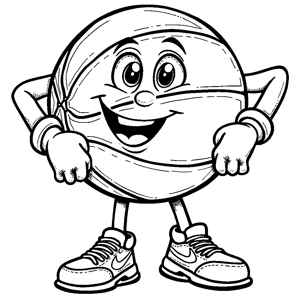 Basketball with a smile and arms hugging itself