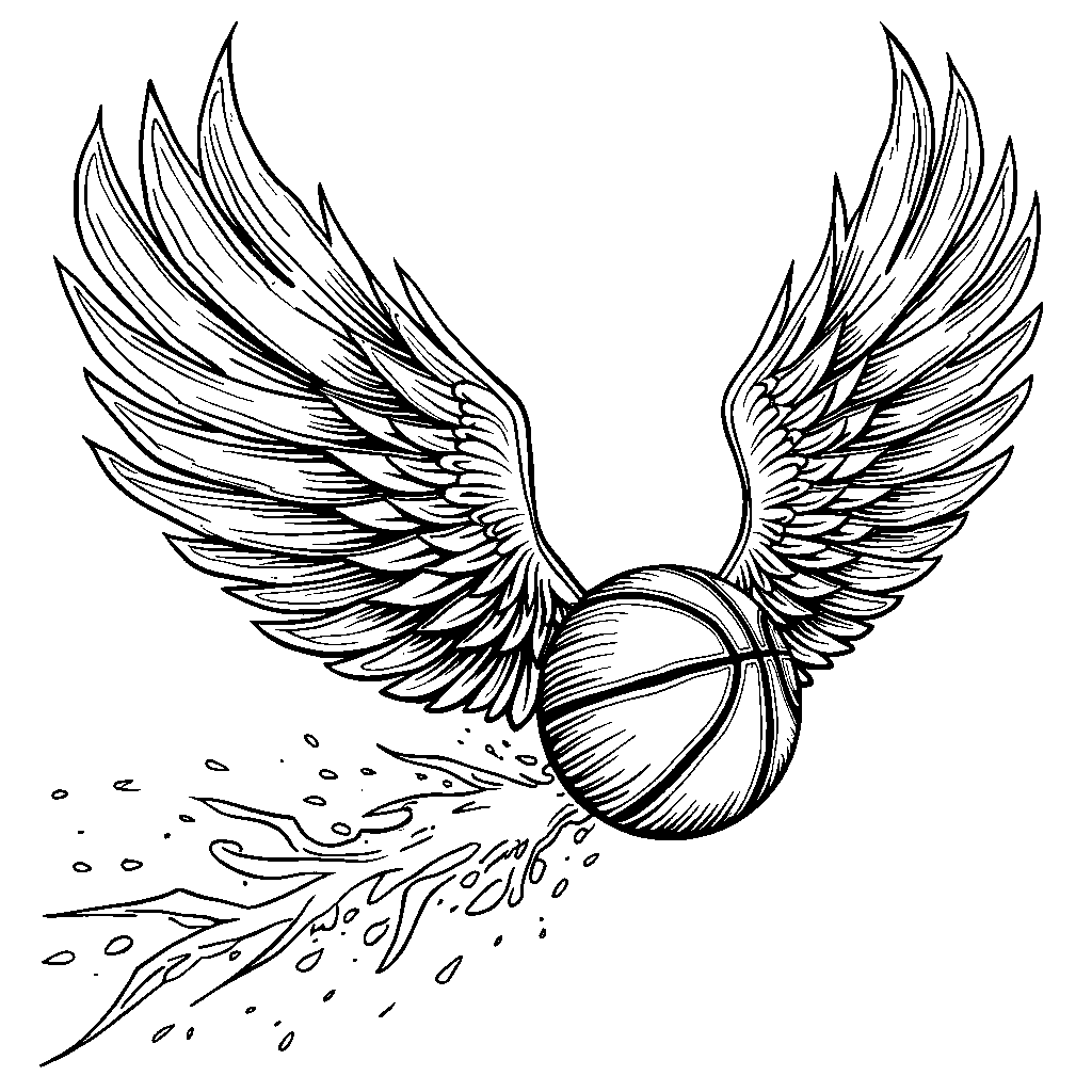 Basketball with wings flying through the air