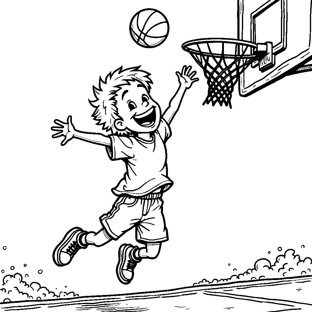 A kid jumping high to dunk a basketball