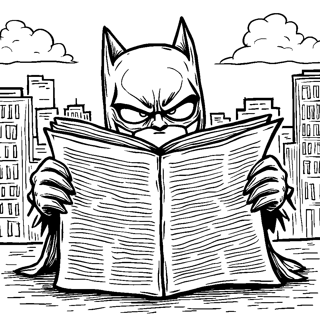 Batman peeking out from behind a giant newspaper