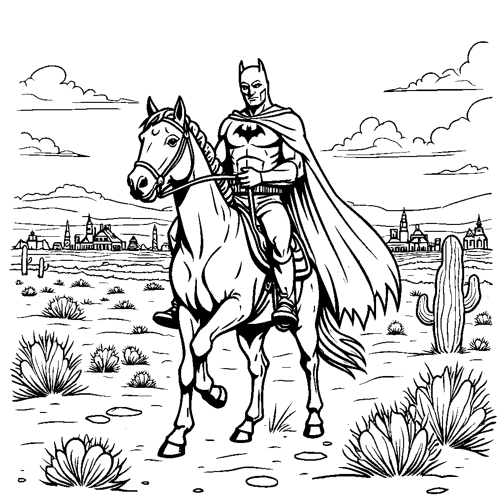 Batman riding a horse through the Wild West