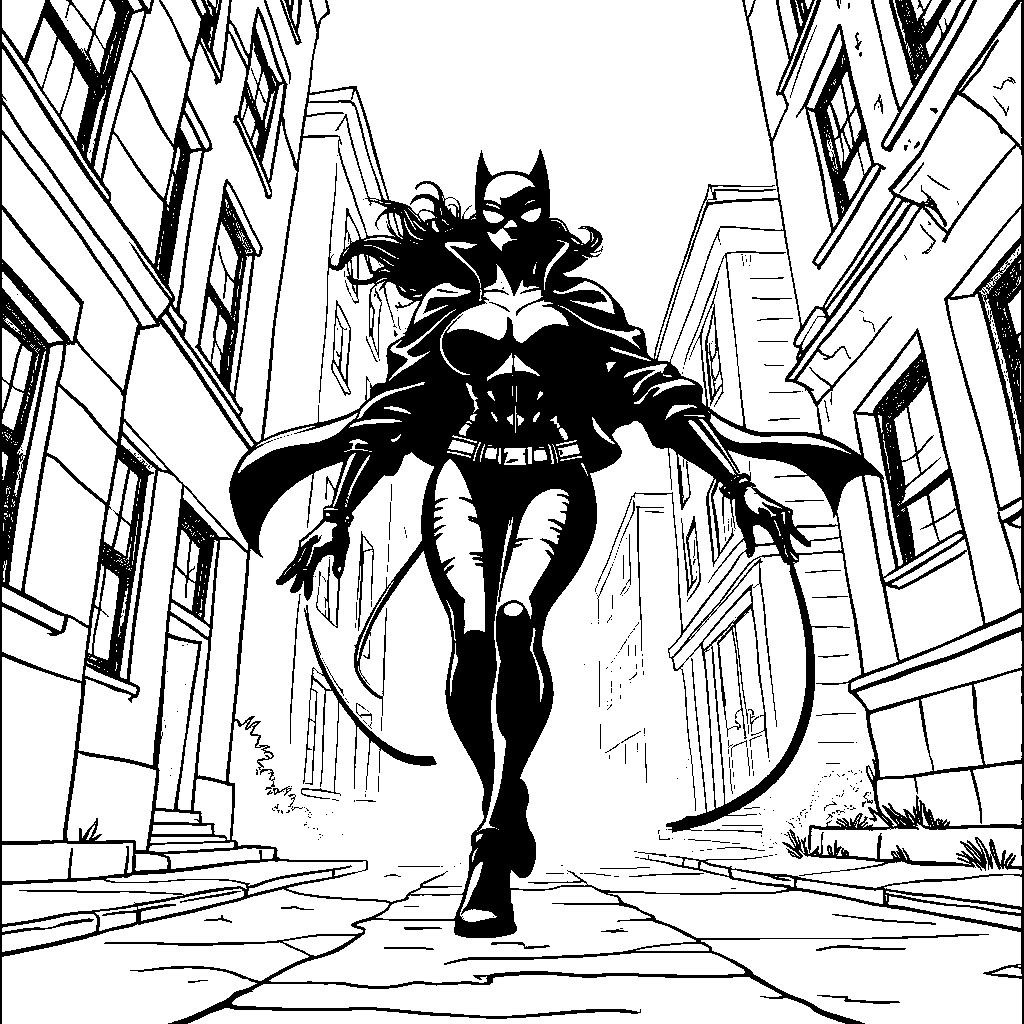 Catwoman sneaking through the shadows with her whip