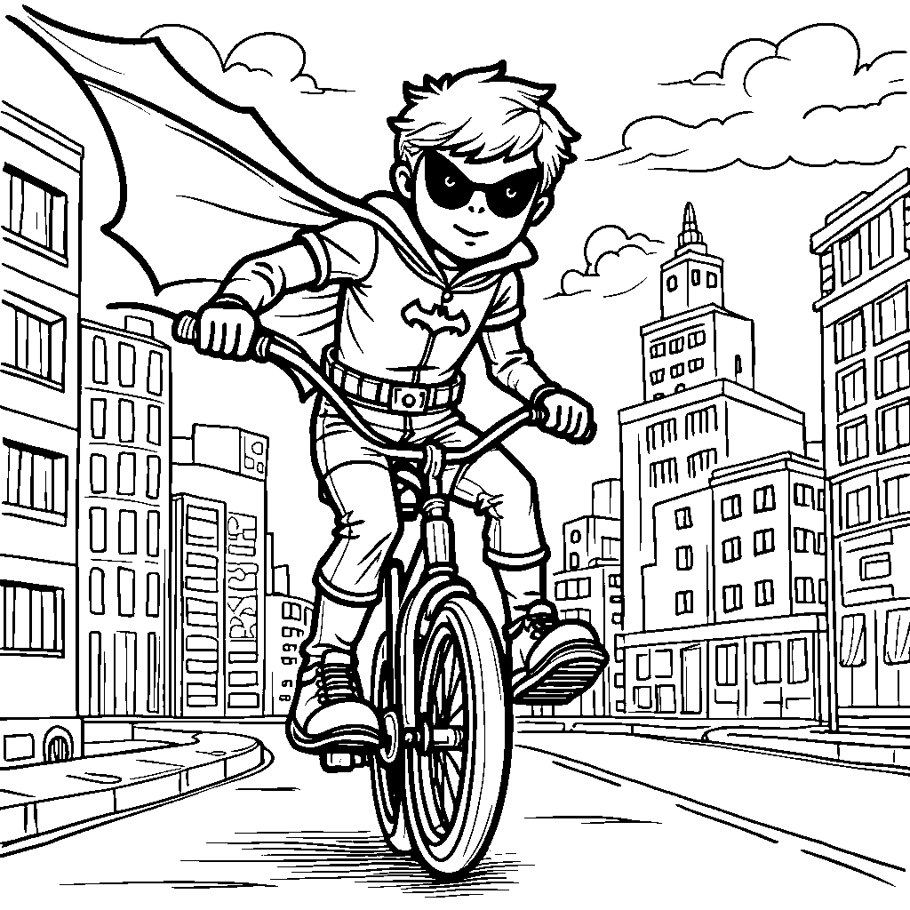 Robin riding a unicycle on the Batcycle