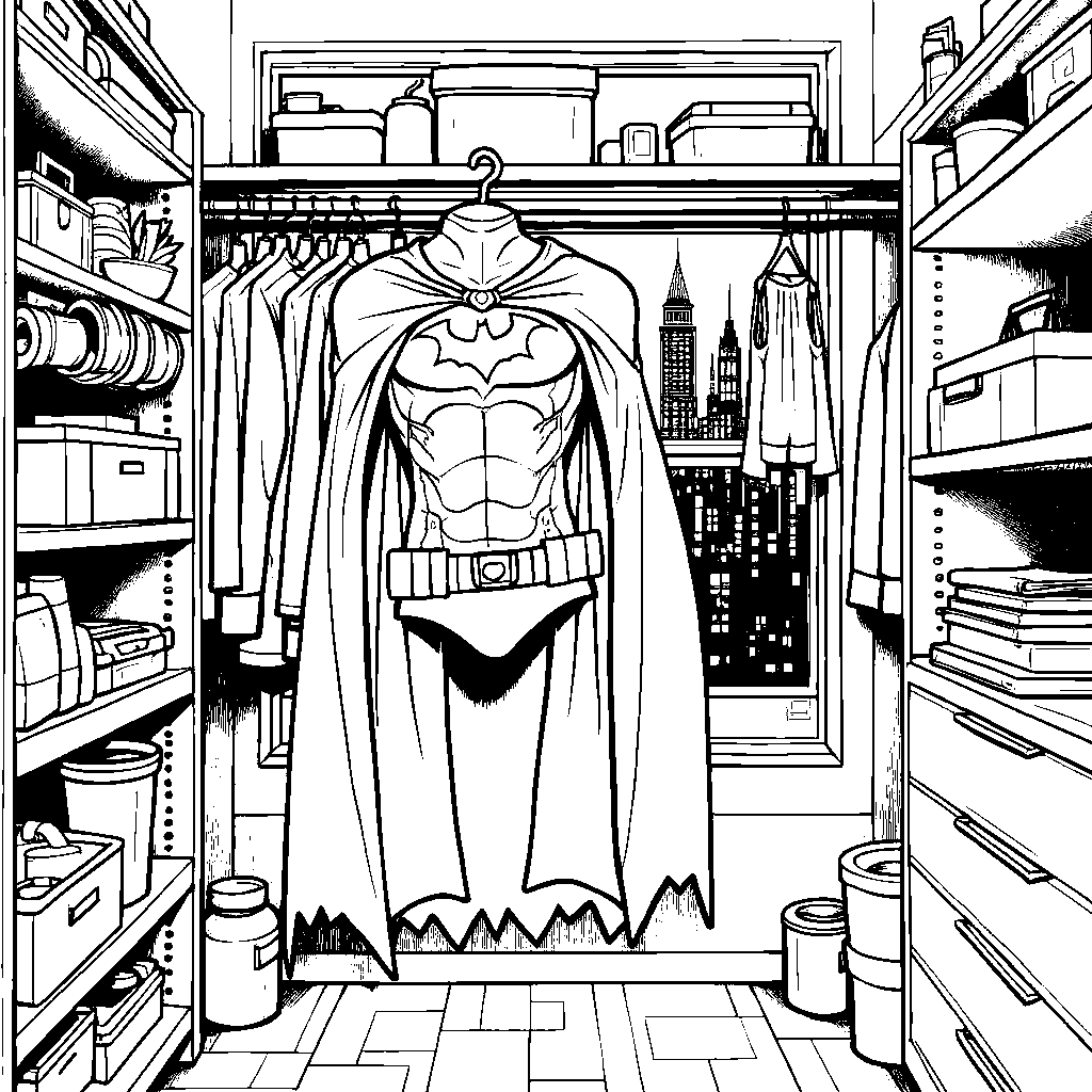 The Bat-Suit hanging in the closet, ready for action