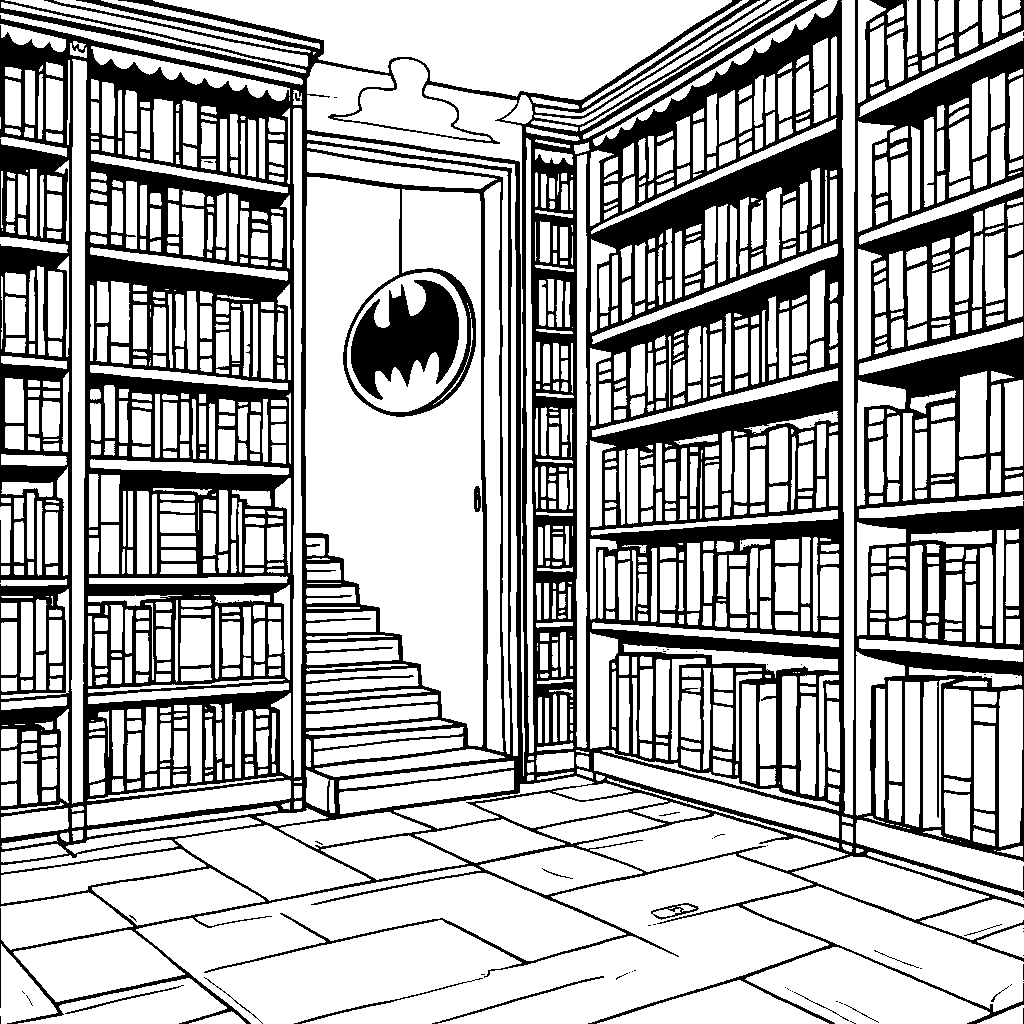 The Batcave's secret entrance hidden behind a bookshelf