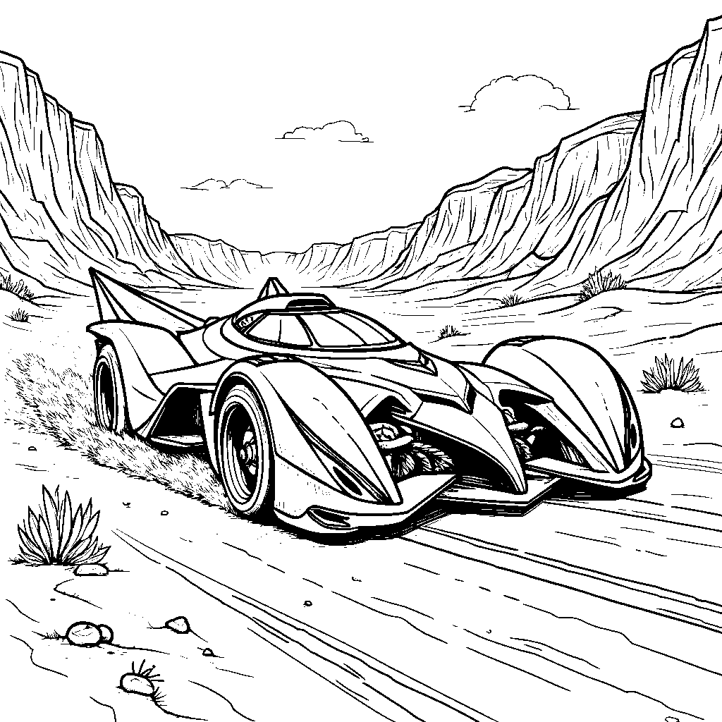 The Batmobile speeding through the desert