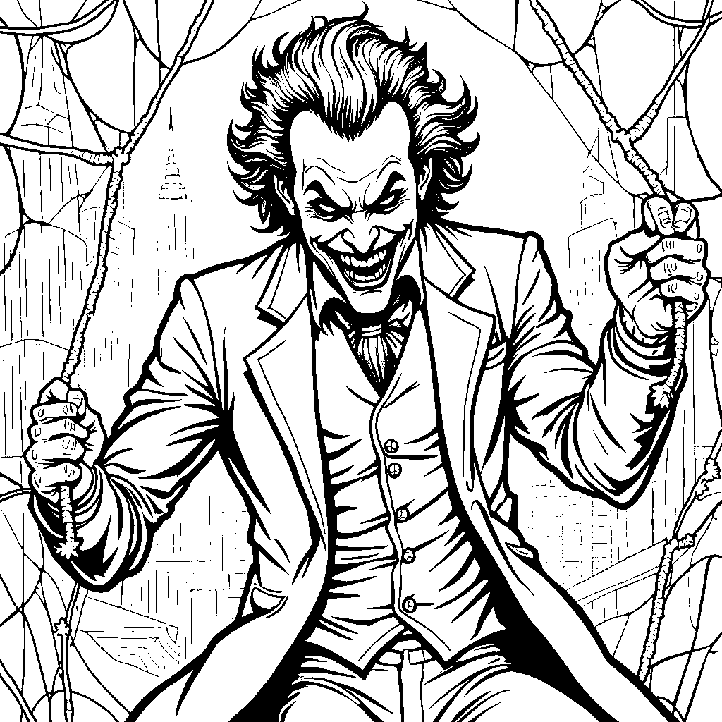 The Joker trapped in a giant spider web