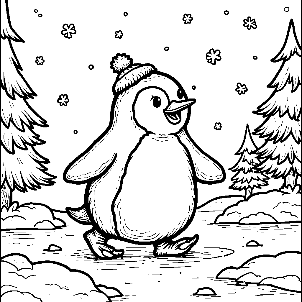 The Penguin waddling through the snow