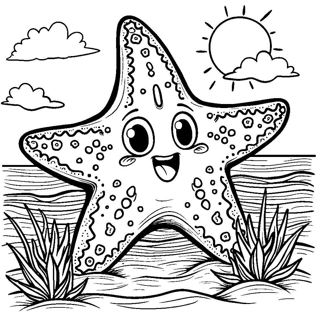 A giant starfish shining like a star on the beach