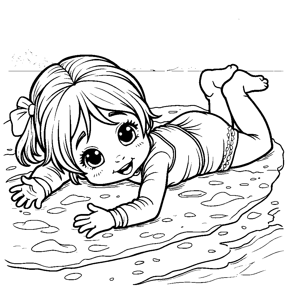 A little girl making a sand angel