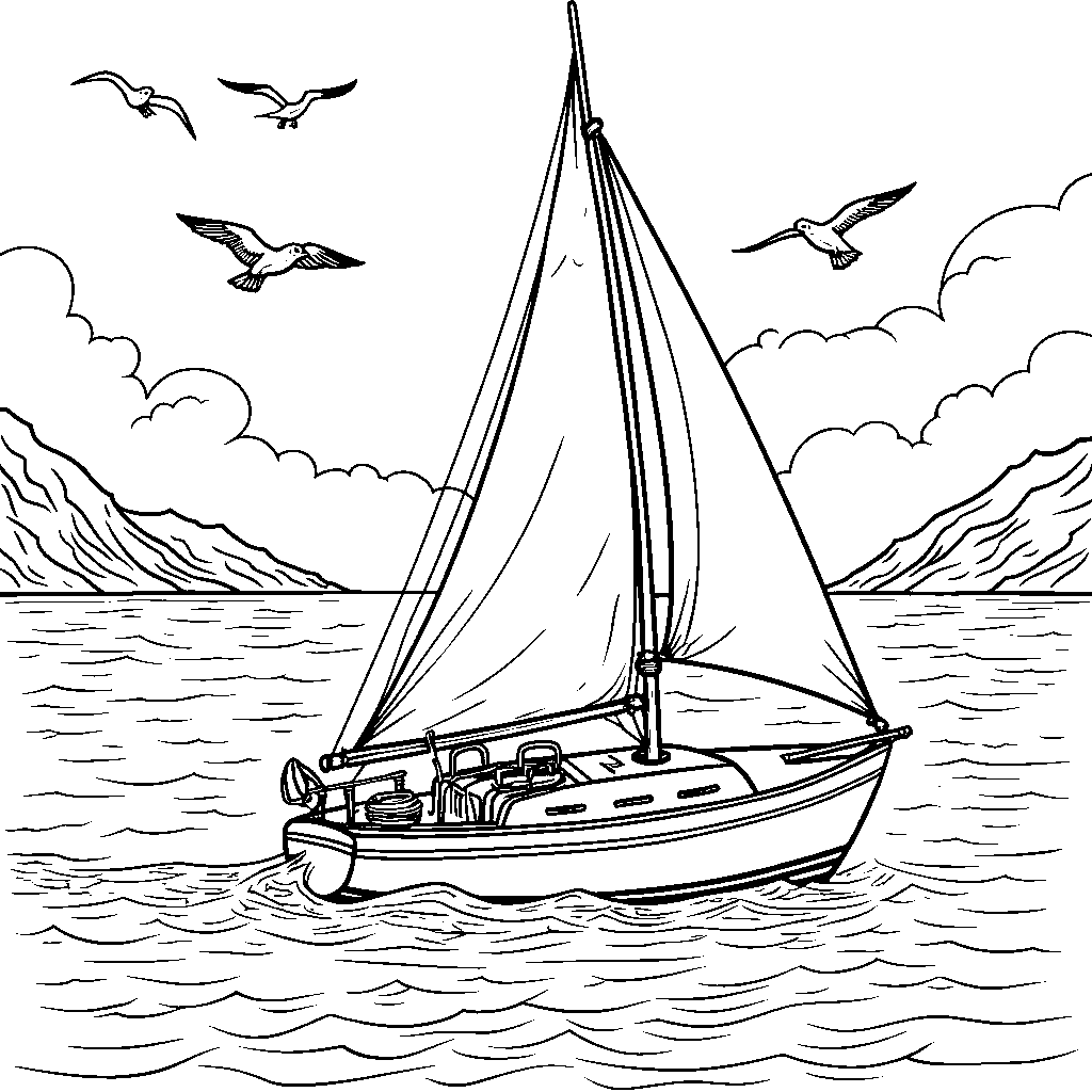 A sailboat gliding across the calm ocean