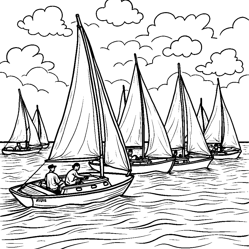 A sailboat regatta with multiple boats racing