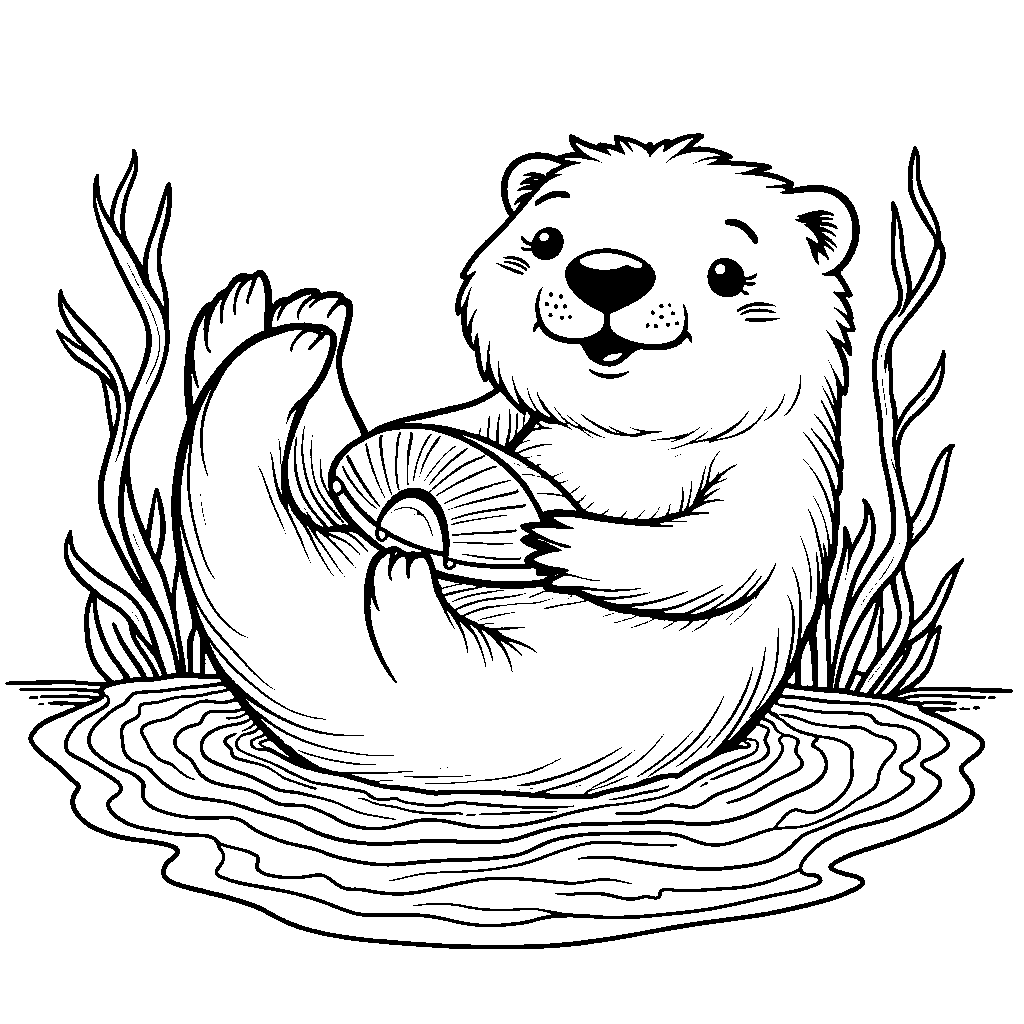 A sea otter floating on its back with a shell