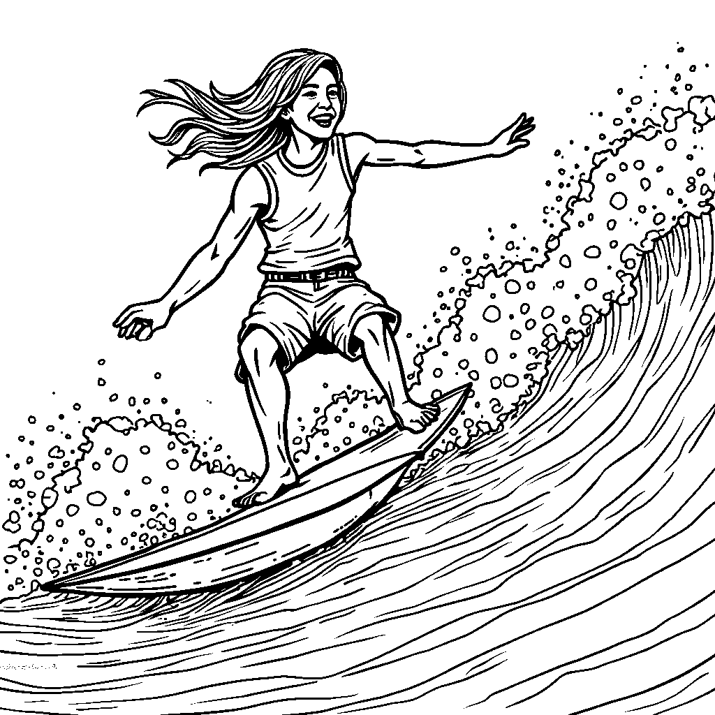 A surfer riding a wave with a big smile