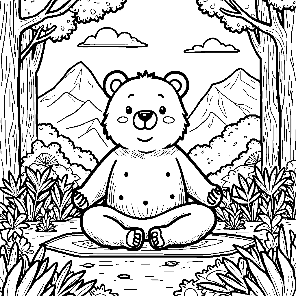 Bear doing yoga poses in nature