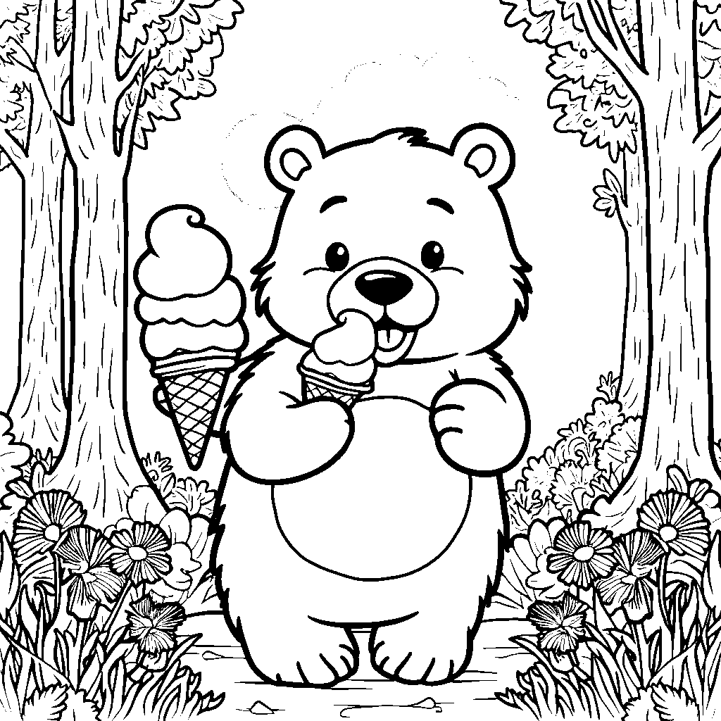 Bear eating a giant ice cream cone