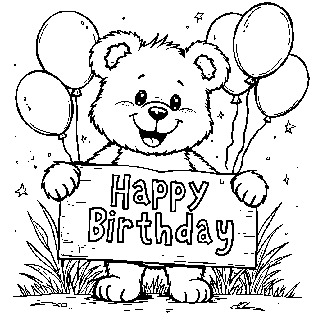 Bear holding a 'Happy Birthday' sign