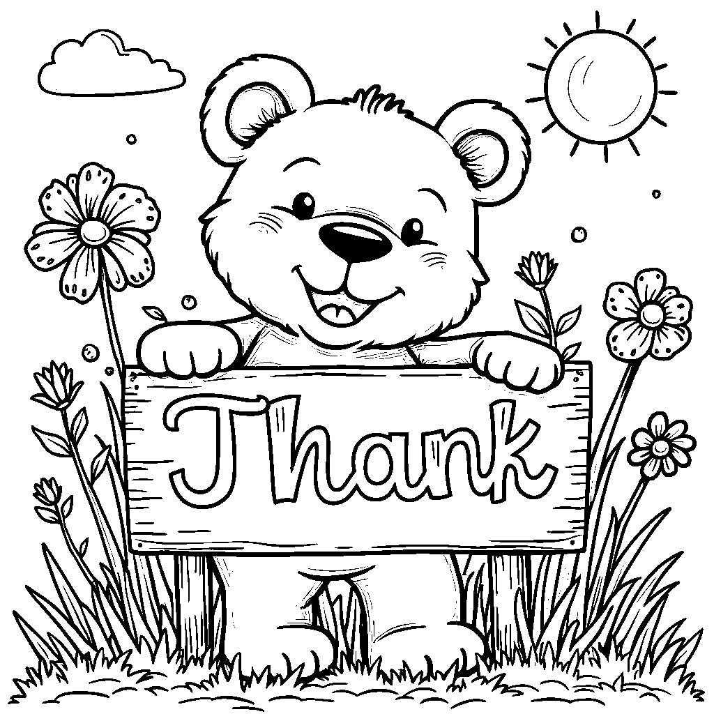 Bear holding a 'Thank You' sign