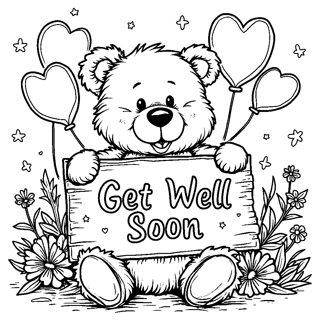 Bear holding a 'Get Well Soon' sign