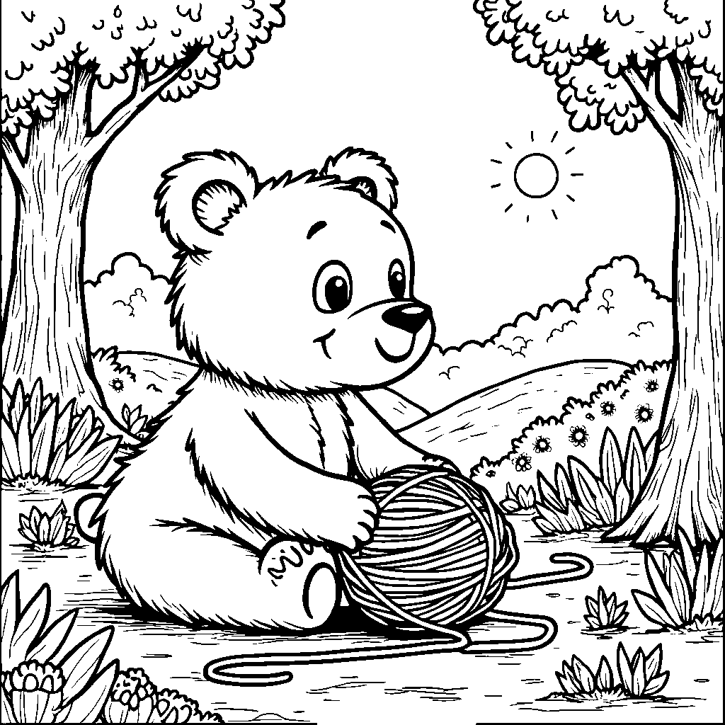 Bear playing with a ball of yarn