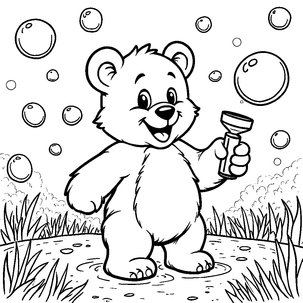 Bear playing with a bubble machine