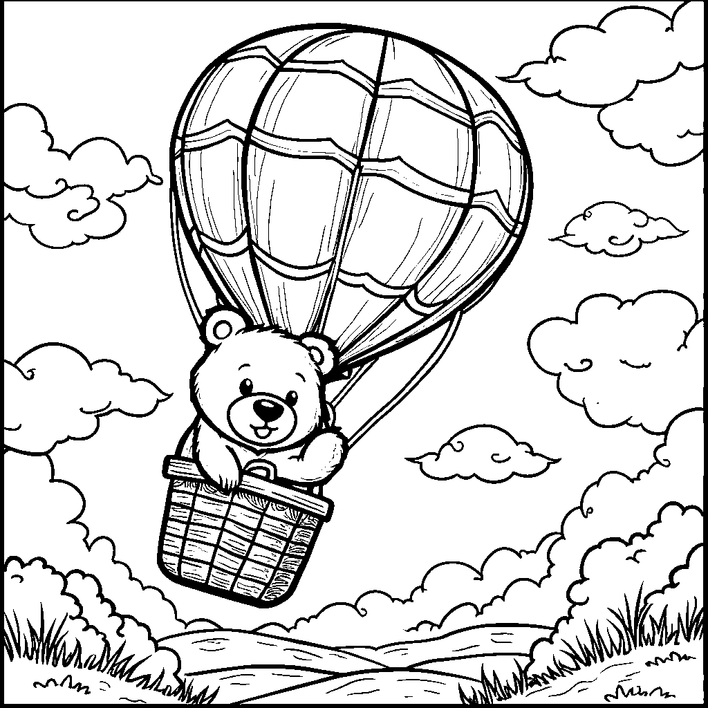 Bear riding a hot air balloon