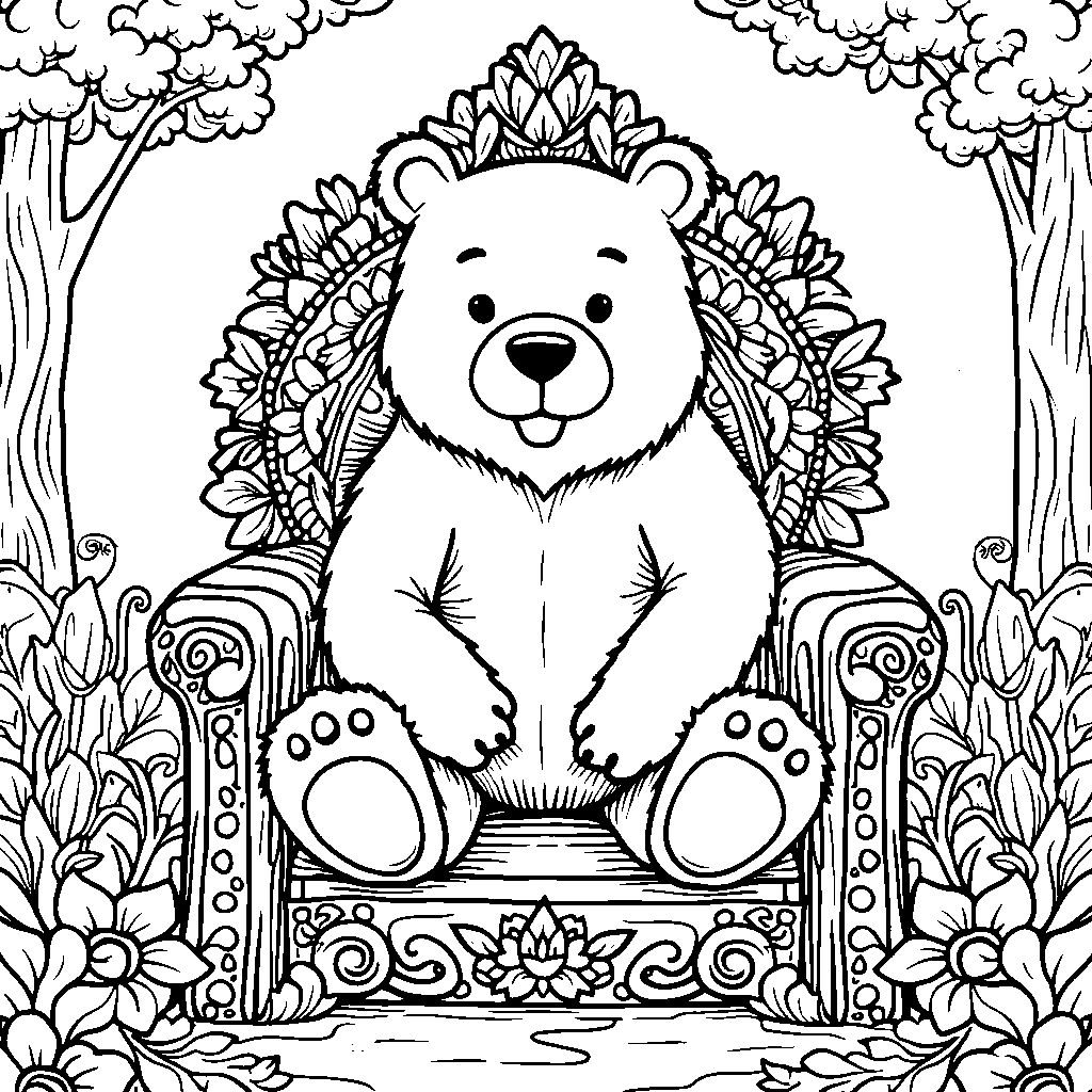 Bear sitting on a throne made of flowers