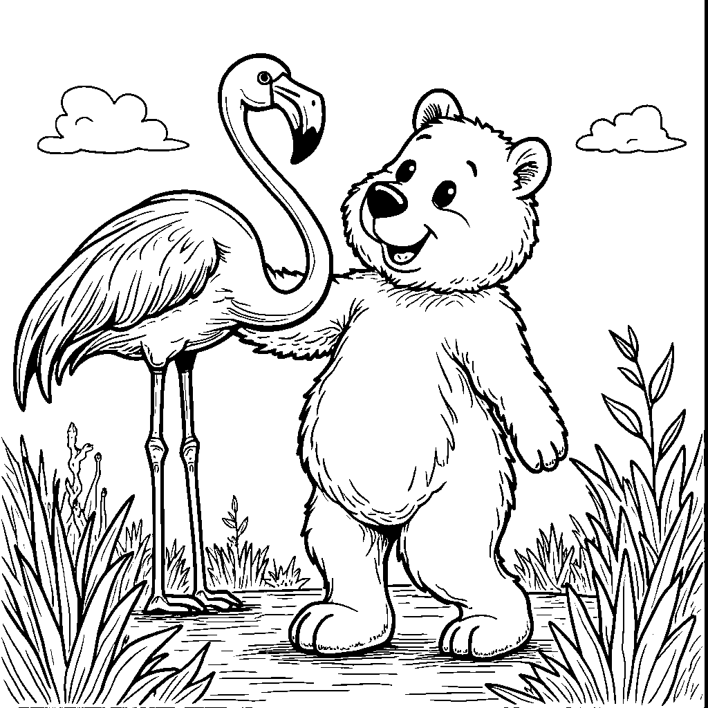 Bear standing on one leg like a flamingo