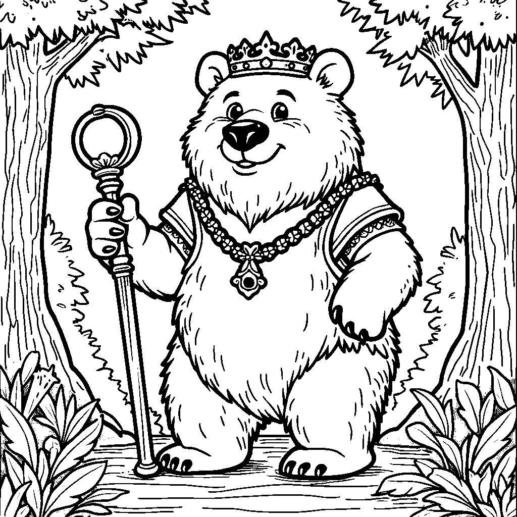 Bear wearing a crown and holding a scepter