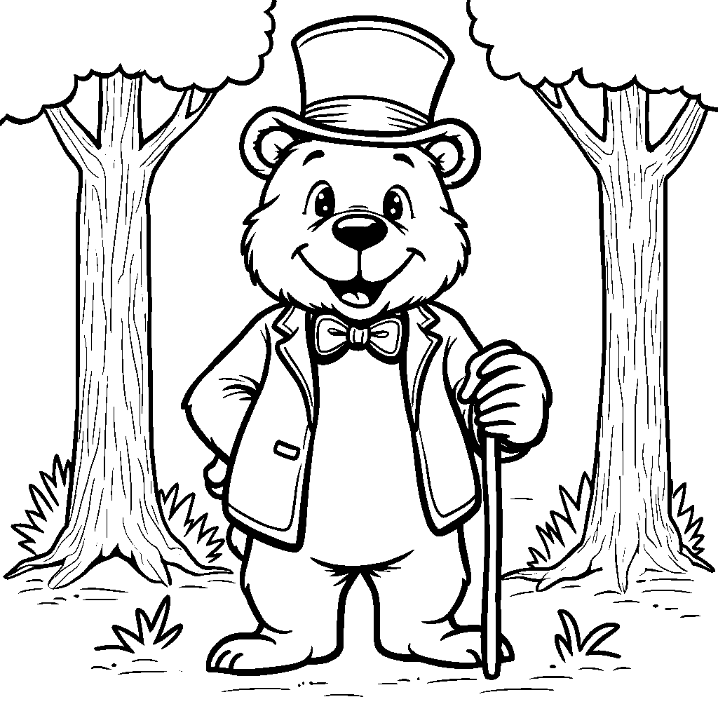 Bear wearing a top hat and holding a cane